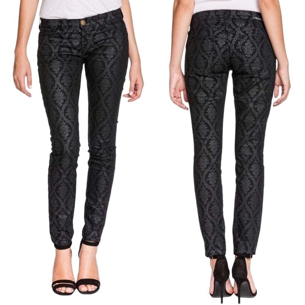 Current Elliot Black Brocade The Ankle Skinny Textured Denim Jeans Size 26